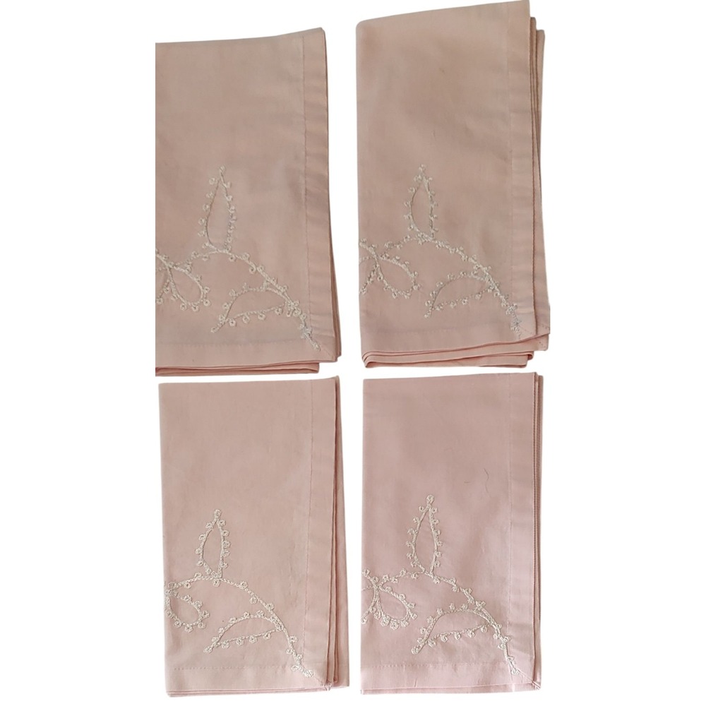 Villeroy and‎ Boch Embroidered Napkins Cotton Light Pink Peach Set of Four